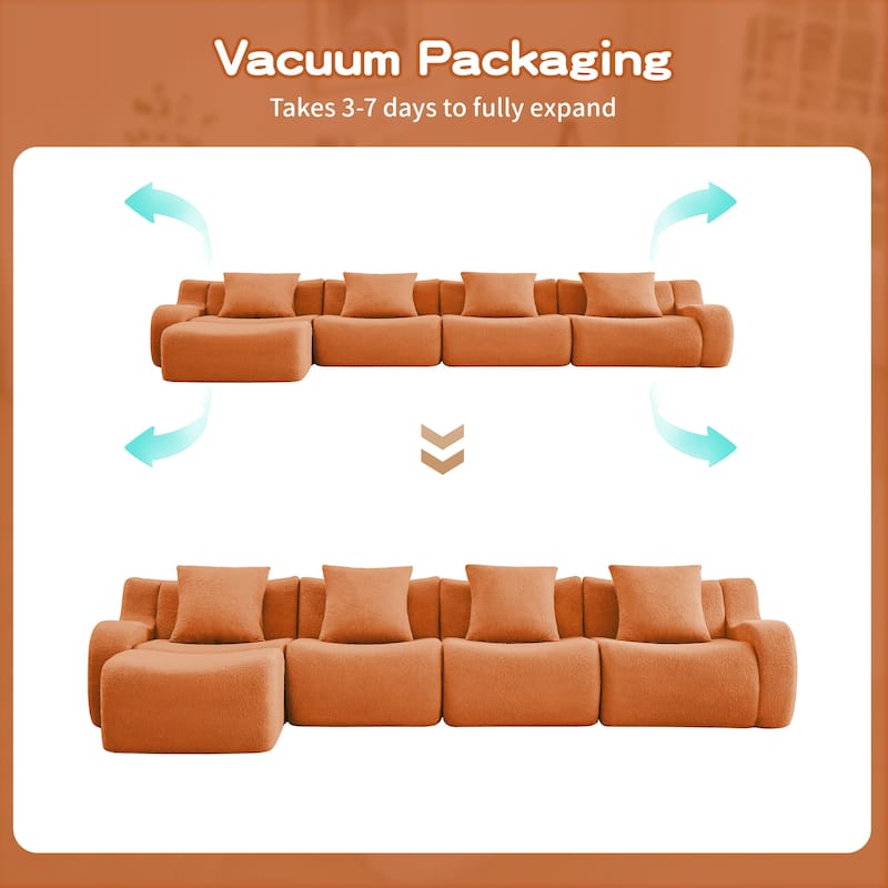 118" Modern U Shaped Modular Sectional Sofa, Boneless Couches for Living Room with Ottoman, 4 Seater Teddy Fabric Couch Sofa Set
