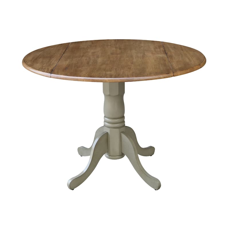 Round Pedestal Base Solid Wood 42-inch Drop-leaf Dining Table - Distressed Hickory/Stone