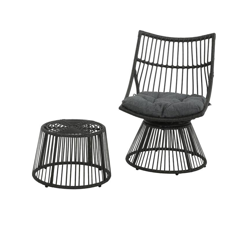 Caryl Outdoor Wicker Chair and Side Table Set with Cushion by Christopher Knight Home