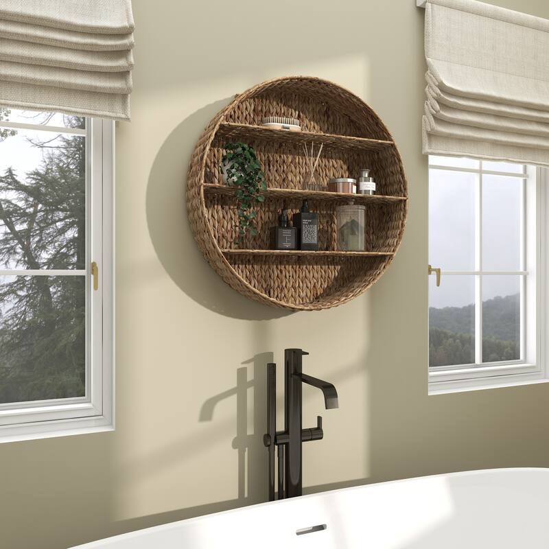 Brown Dried Plant Round 3 Shelves Wall Shelf