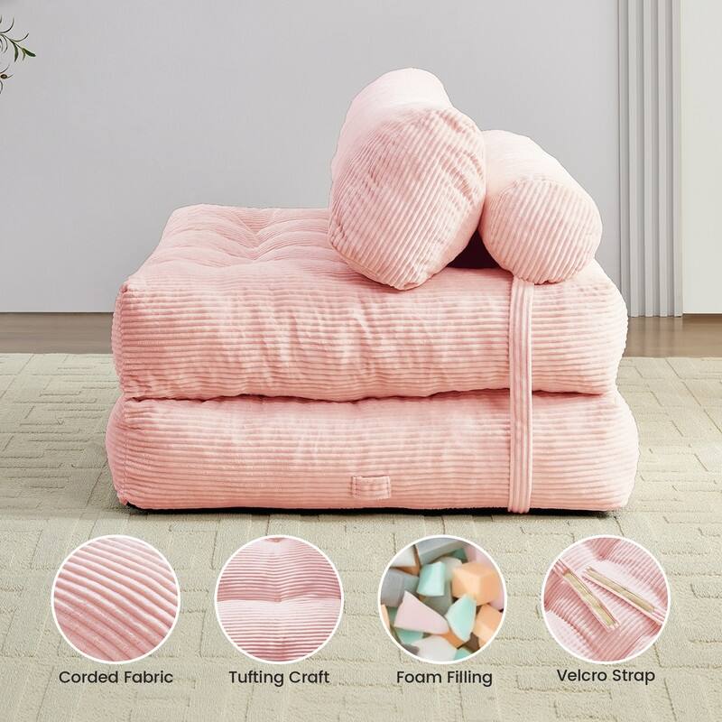 Mixoy W32''/W50'' Corded Velvet Fabric Folding Floor Lazy Futon Sofa Bed