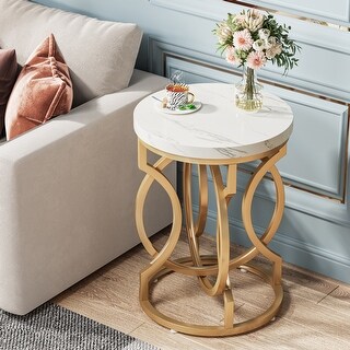 Modern Round Faux Marble End Table with Gold Base, Beside Table End ...