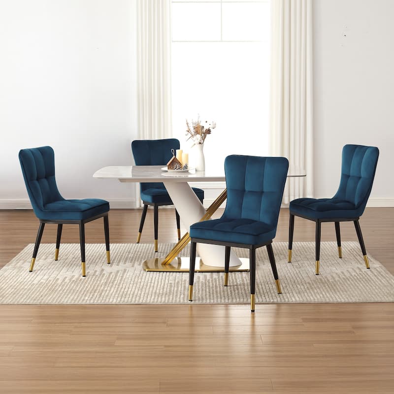 Velvet Upholstered Dining Chairs with Metal Legs, Set of 2/4 - 35.8"H x 18.9"W x 23.2"D