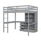 preview thumbnail 9 of 24, Full Size High Loft Bed with Underbed Bookcase L-shape Desk Storage Shelves Drawers Loft Wood Bed Frame with Ladder Guardrails