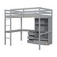 preview thumbnail 9 of 11, Wood High Full Size Loft Bed with Desk,Storage Shelves and Drawers for Home