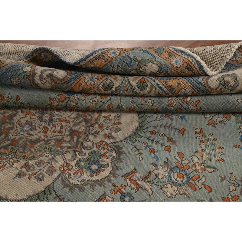 Light Blue Floral Tabriz Persian Rug Hand-Knotted Wool Carpet - 7'7"x 11'1"
