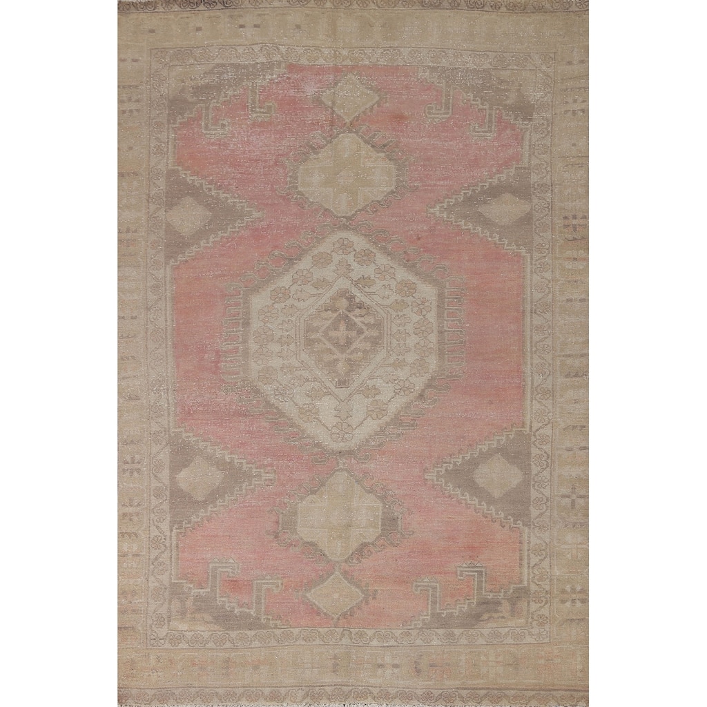 Pink Viss Persian Vintage Area Rug Handmade Wool Carpet - 4'8" x 7'4"