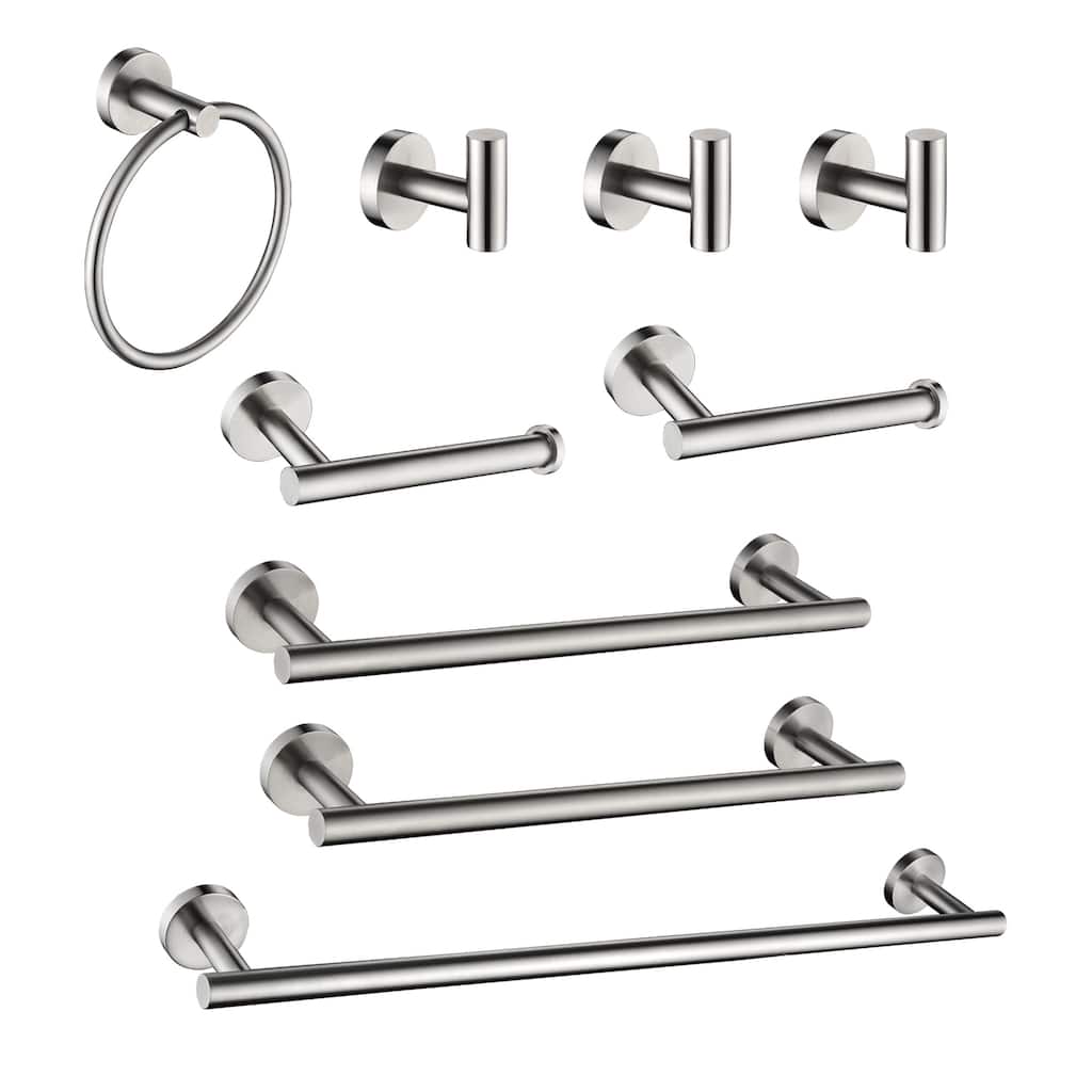9-PCS Stainless Steel Bathroom Accessories Set Wall Mounted,Round Shape