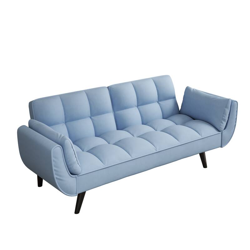 Velvet Sofa Bed with Adjustable Backrest, 57-Inch Space-Saving Couch for Small Rooms