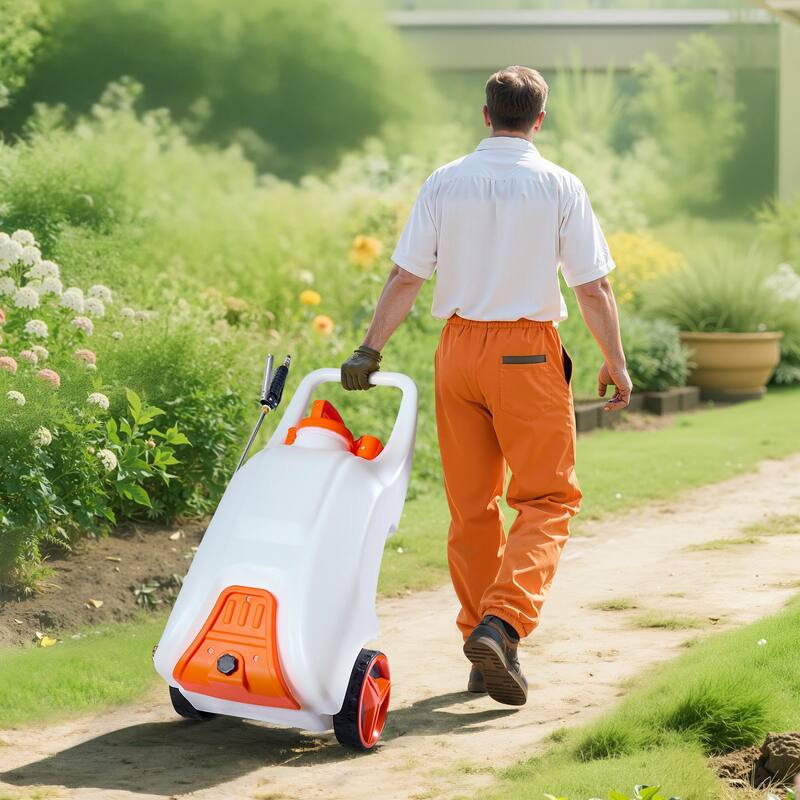 White and Orange 13.1 Gallon Electric Wheeled Sprayer with Adjustable Pressure and 30m Hose