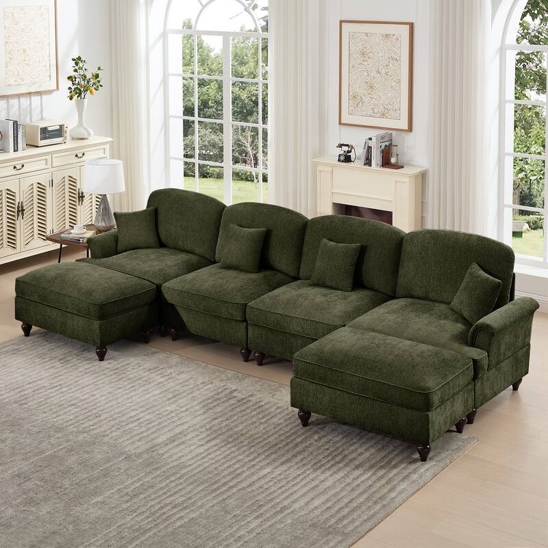 GDFStudio - Classic U-Shaped Chenille 4-Seater 137.8" Sectional Sofa with Ottomans