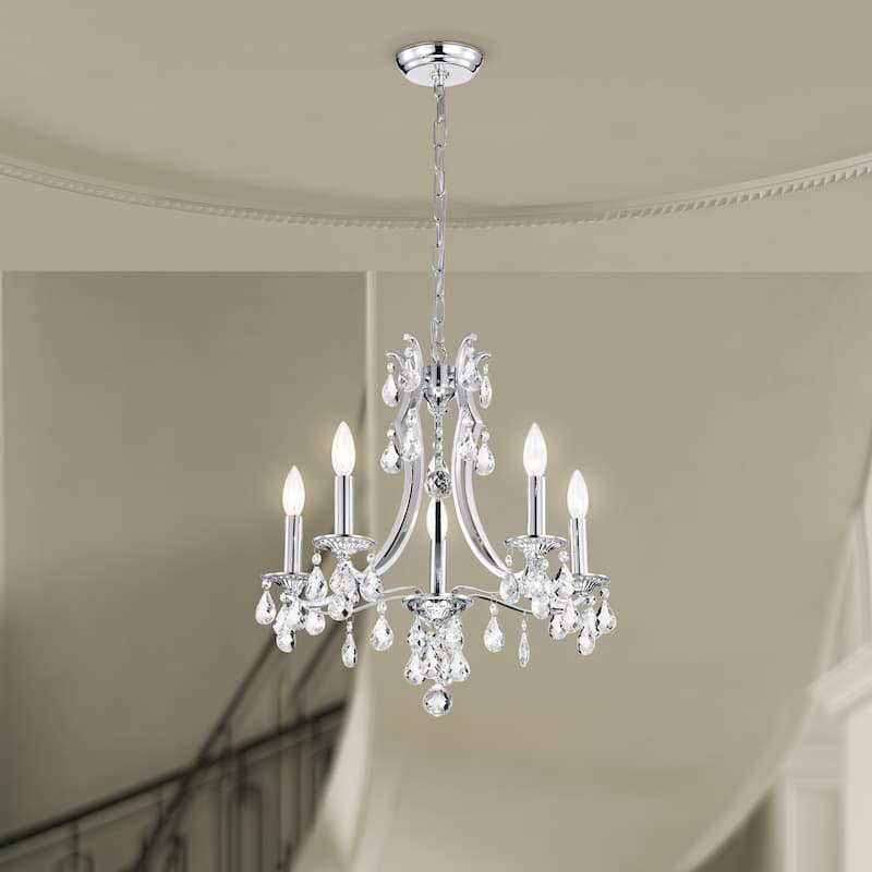 Chrome Finish 5-Light Candle Style Chandelier with Crystal Hanging