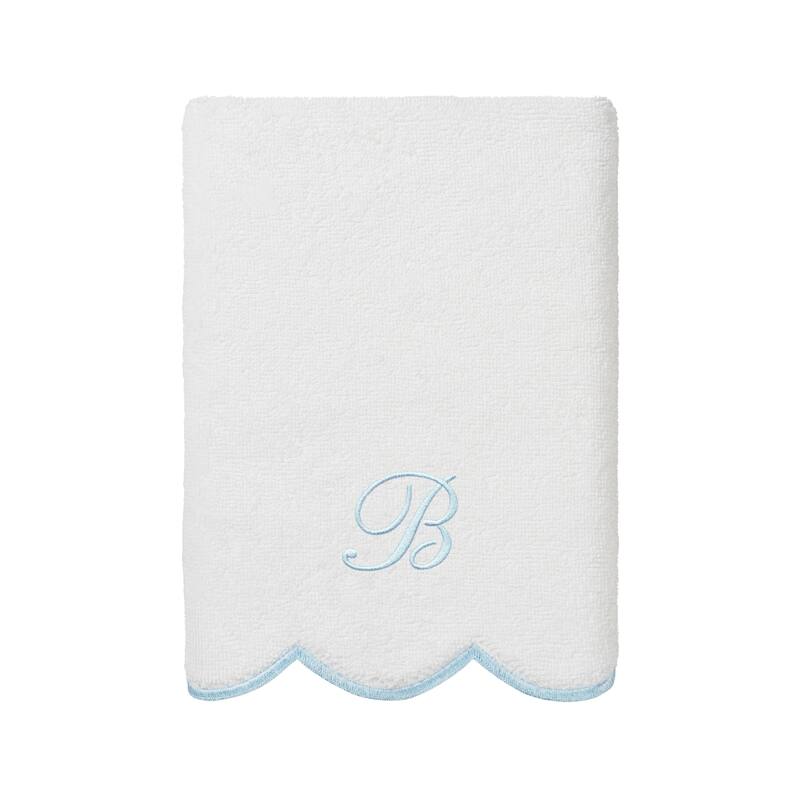 Authentic Hotel and Spa 100% Turkish Cotton Blue ADORNIA Scallop Personalized 3 Piece Towel Set - 3 Piece Set