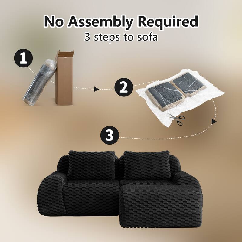 Rossetta 2-Seater Modern Modular Sectional Luxury Flannelette Fabric Boneless Deep Sofa with Movable Ottoman