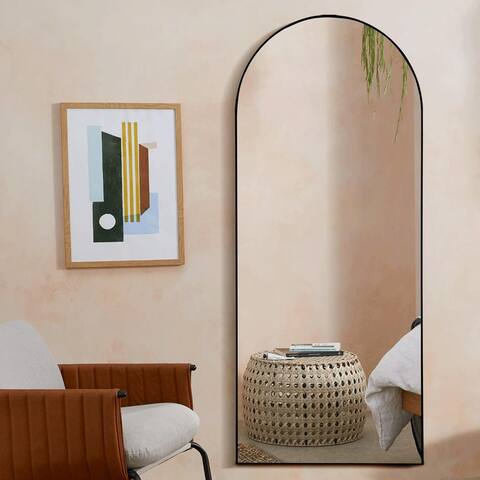 Arch Floor & Full Length Metal Framed Wall Mirror - N/A