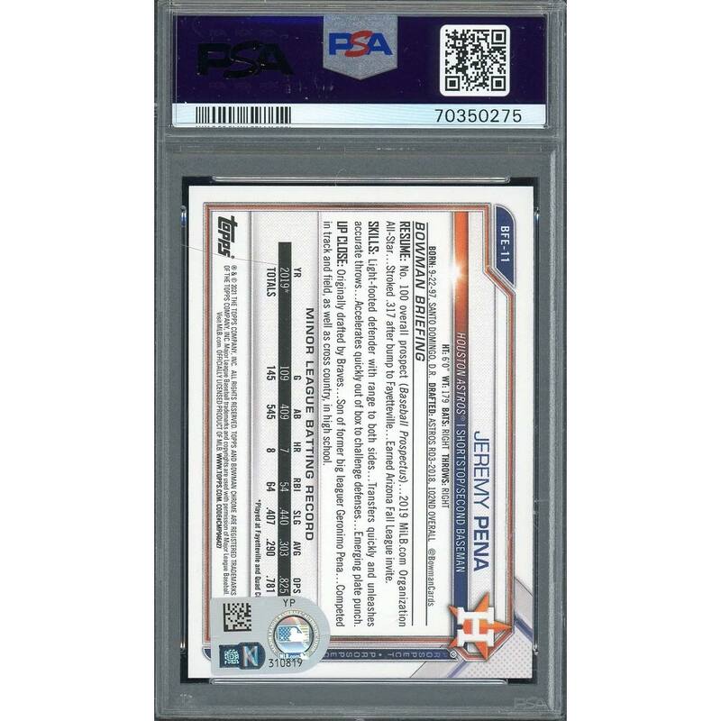 Jeremy Pena 2021 Bowman 1st Edition Signed Rookie Card #BFE11 Auto PSA 70350275 - 8'6" x 11'6"