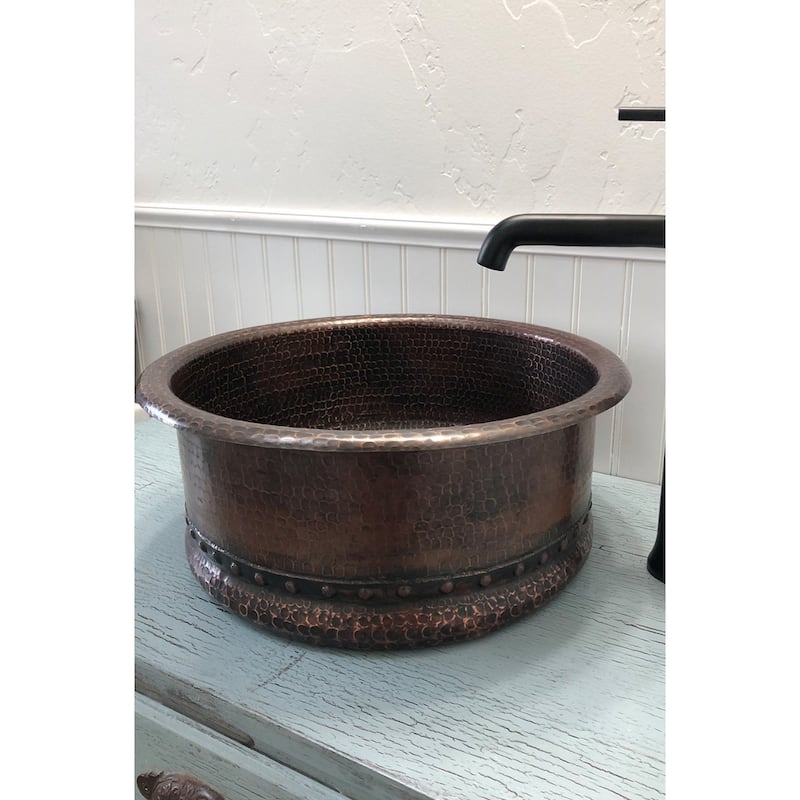 15-in Round Vessel Tub Hammered Copper Sink (VRT15DB)