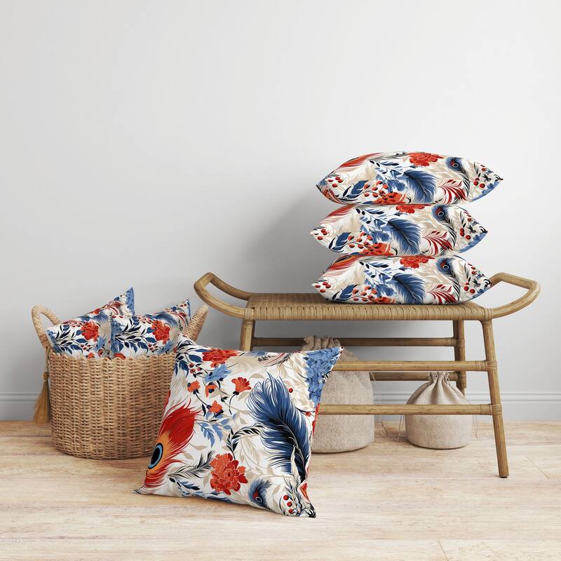 Feathered Opus Faux Suede Reversible Throw Pillow Blue and Red