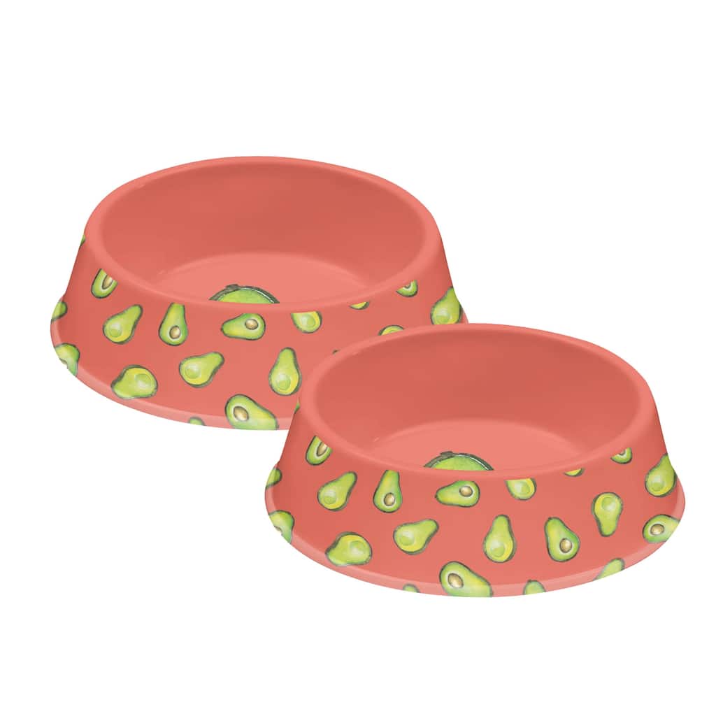 Abode Homewares Fun Food Melamine Avocado Pet Bowl - Coral - Set of 2