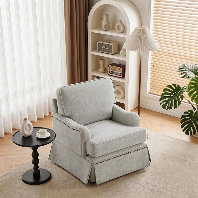 Skirted Swivel Accent Nailhead Barrel Chair