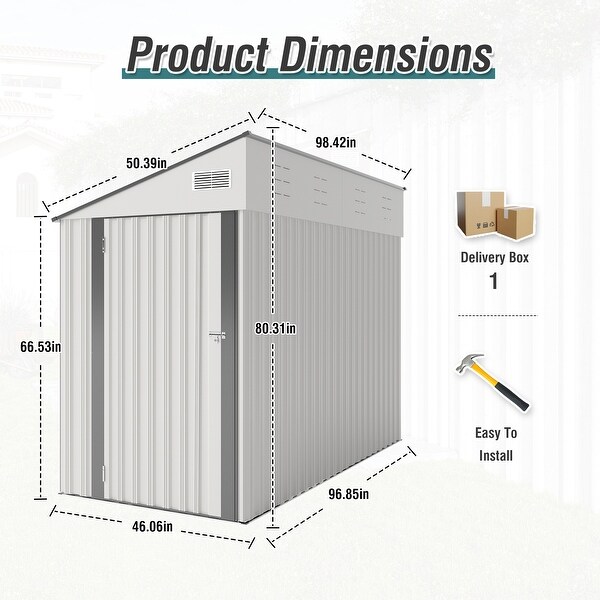 4 ft. W x 8 ft. D Metal Lean-to Storage Shed，Multi-Functional