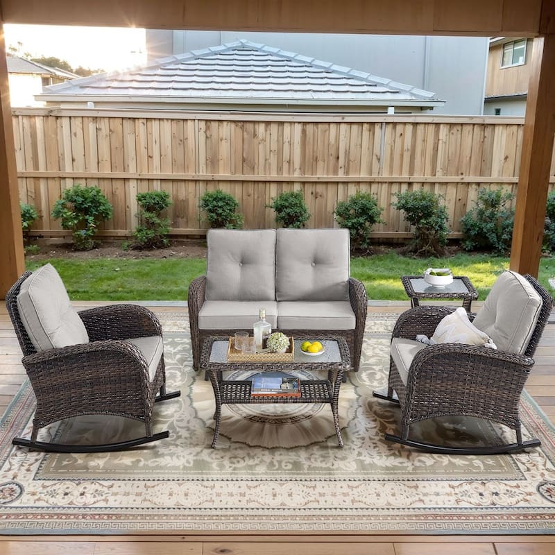 Gymojoy Outdoor Wicker Patio Furniture Loveseat Glider Set
