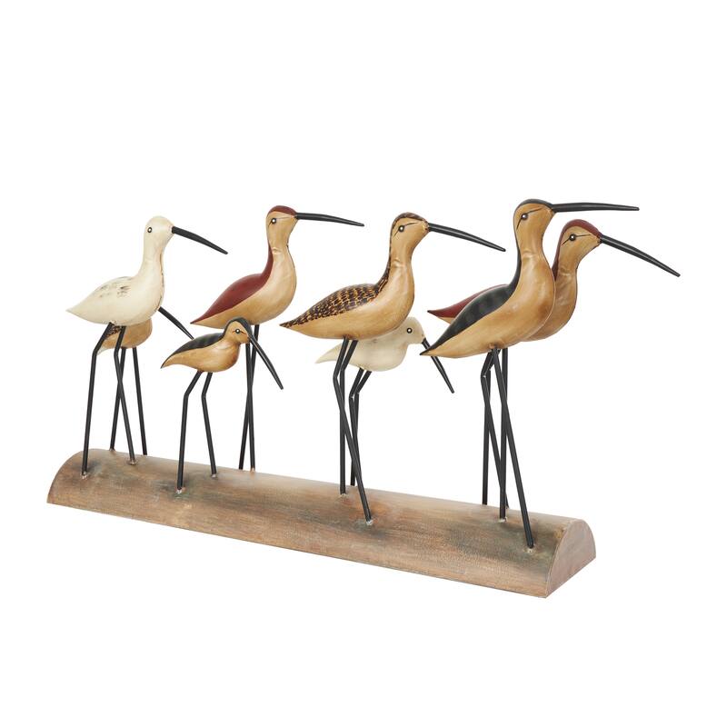 Brown Wood Bird Decorative Sculpture with Red Accents and Log Base