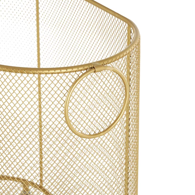 Metal Oval Mesh Wire Rolling Laundry Storage Cart with Ring Handles - Black or Gold - Roche River Decor