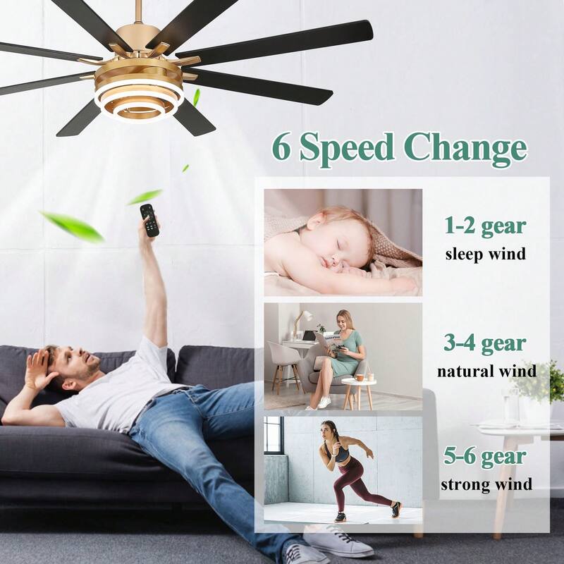 Cusp Barn 52"/72" Modern Large Dimmable LED Ceiling Fan with Lights and Remote, Reversible 8-Blade DC Motor DIY Shape Chandelier