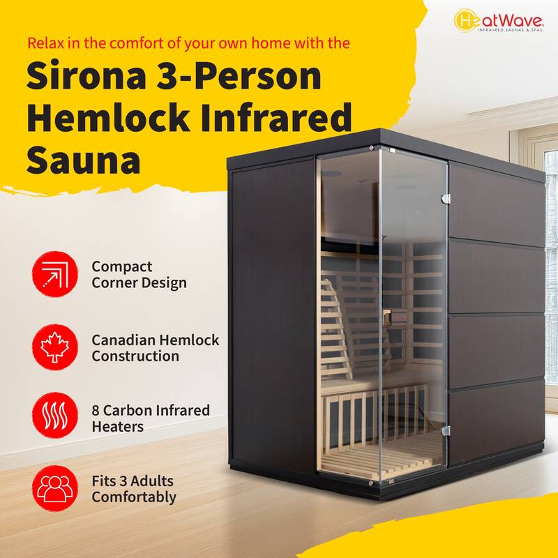 HeatWave Sirona 3-Person Hemlock Infrared Sauna with 8 Carbon Heaters