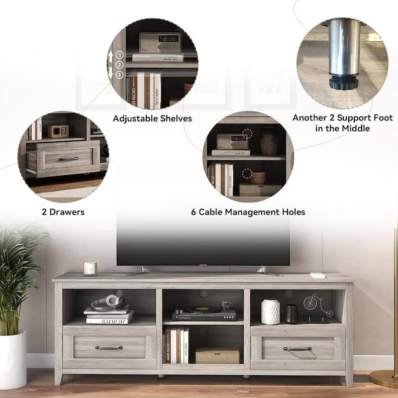 70 inch TV Stand for TVs up to 80" with Drawers Adjustable Shelves