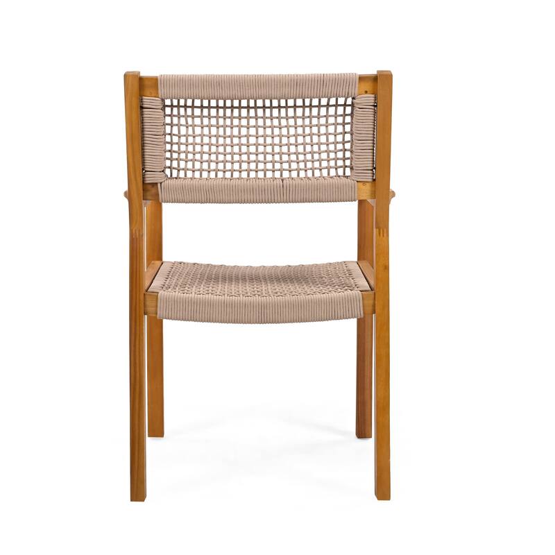 Modern Set of 2 Dining Chairs with Rope-Woven Seat Backrest, Solid Wood Frame for Dining Room Living Room Café and Pub