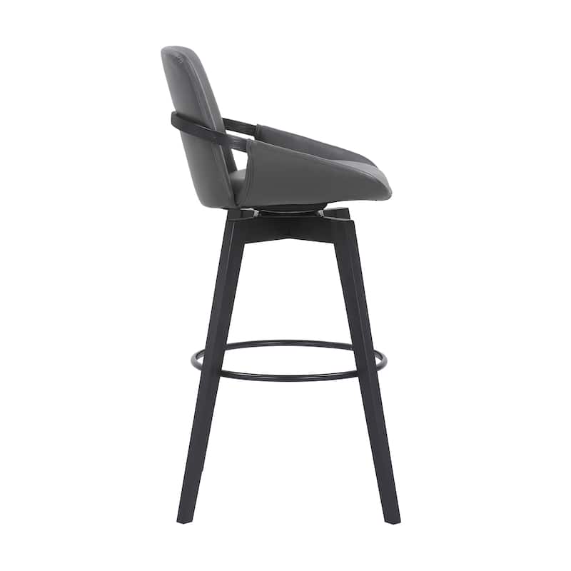 Baylor Mid-Century Swivel Bar Stool, Upholstered Counter Height Chair with Wood Frame