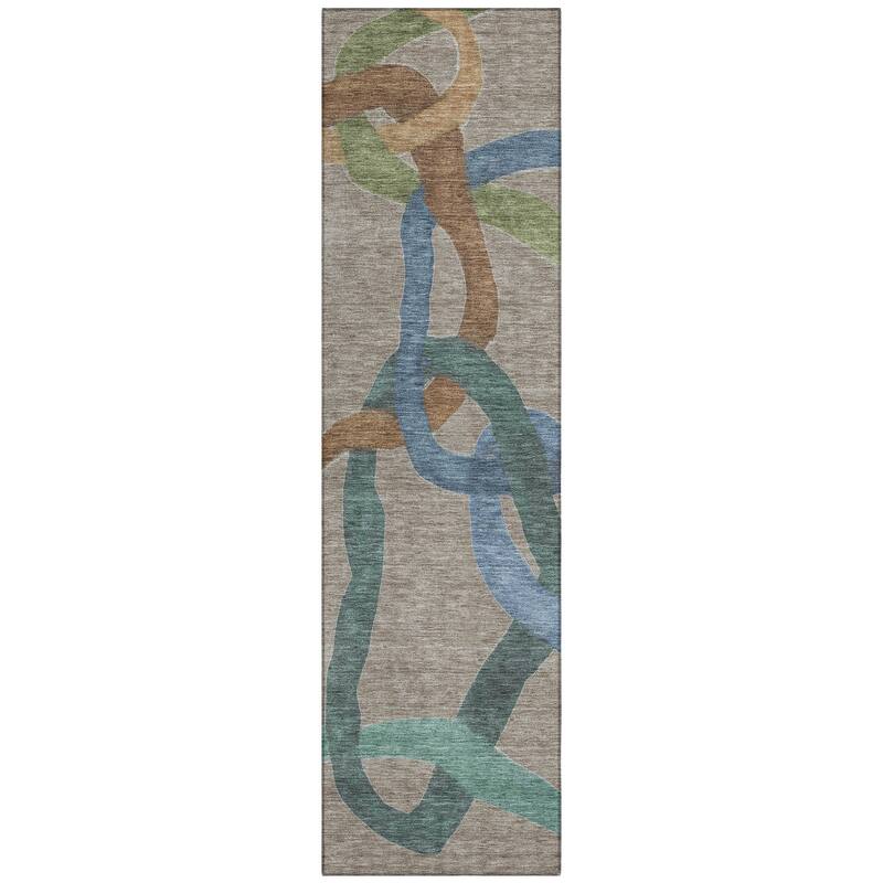 Machine Washable Indoor/ Outdoor Abstract Links Chantille Rug
