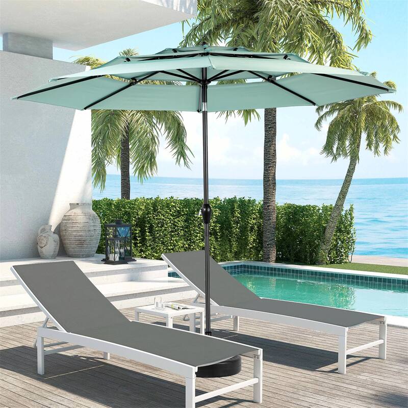 115" Outdoor Aluminium 3 Tier Auto-tilt Umbrella with Crank (No Base) - Light Green