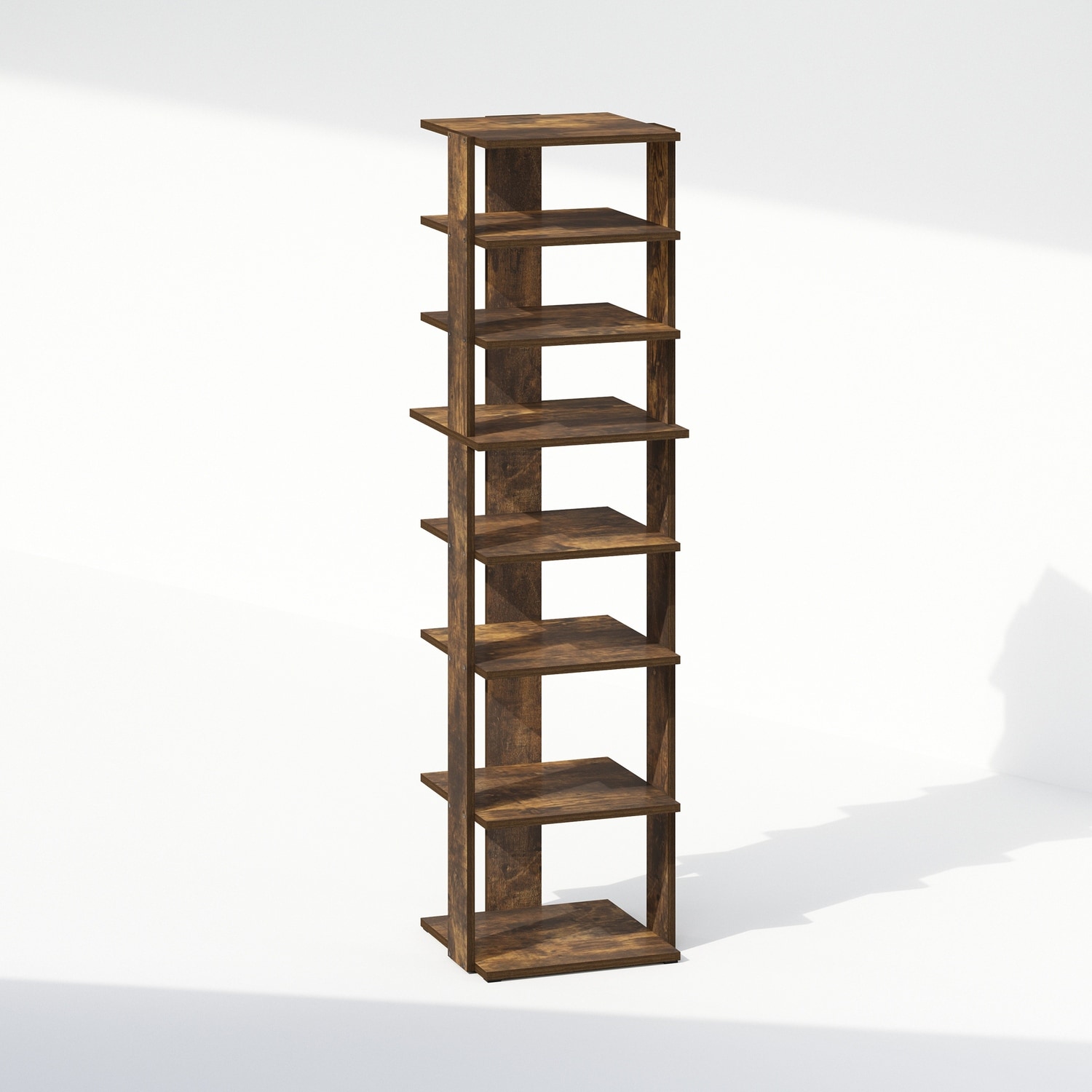 8 Tiers Wood Household Shelving Unit in Pine (12.64 in. W x 46.77 in. H x 12.13 in. D) - 12.64