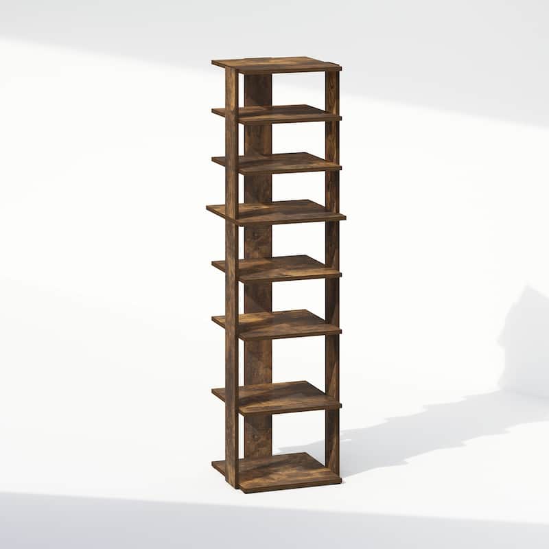 8 Tiers Wood Household Shelving Unit in Pine (12.64 in. W x 46.77 in. H x 12.13 in. D) - 12.64