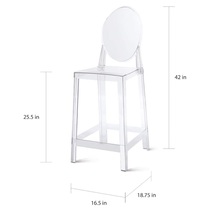 25" Seat Height With Back Modern Plastic Side Bar Counter Stool Accent Armless Crystal Home Office