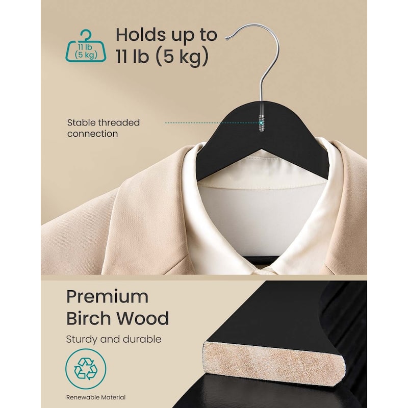 Birch Wood Hangers with Metal Hooks, Slim Design, and 360 Swivel