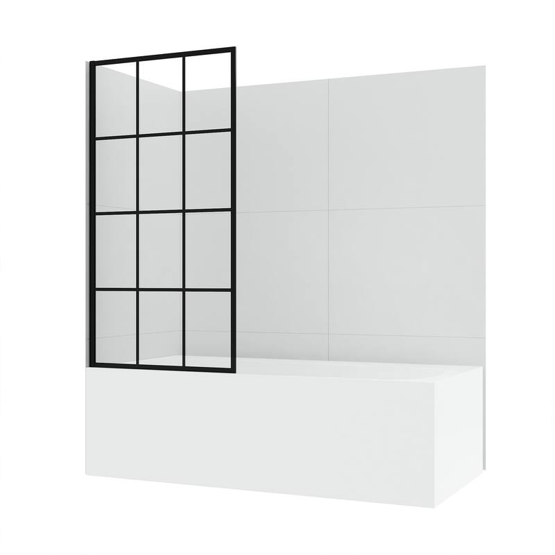 Puente Bathtub Screen Shower Door Tempered Glass Framed Shower Panel - 34" W x 58" H - 34" W x 58" H - Matte Black