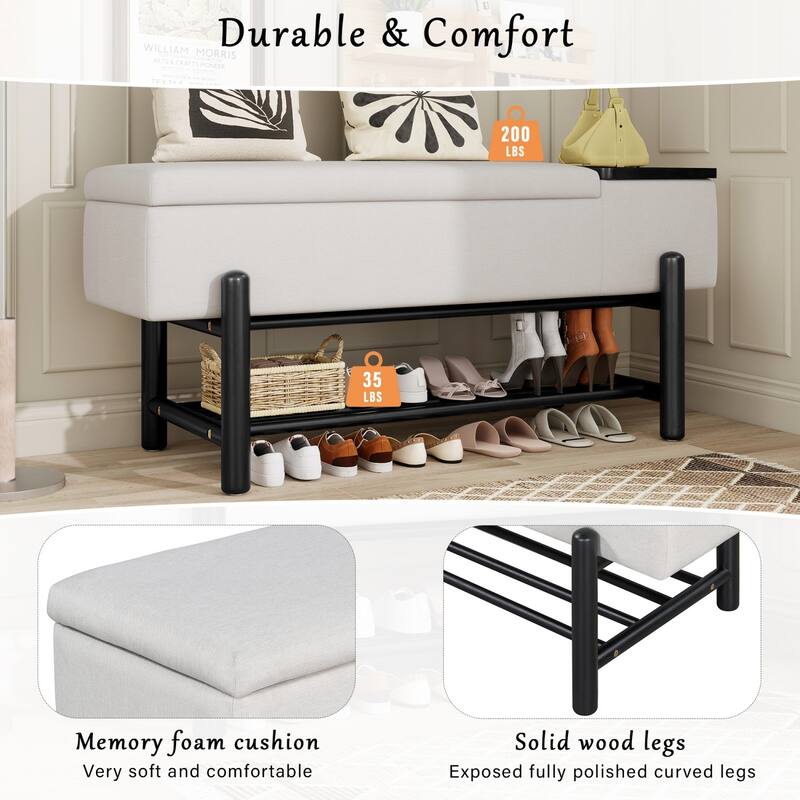 47.24 inches Upholstered Storage Bench Entryway Bench with Hidden Compartment