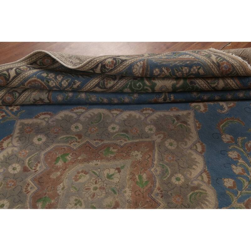 Tabriz Persian Vintage Area Rug Hand-Knotted Geometric Wool Carpet - 9'10"x 12'9"