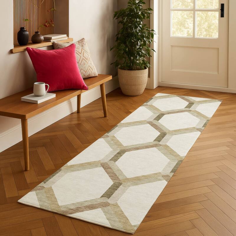 Machine Washable Indoor/ Outdoor Modern Trellis Chantille Rug