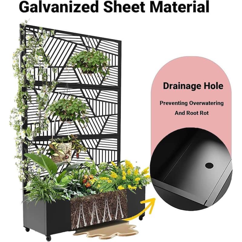 Outdoor Garden Fence, Privacy Screen Planter Box for Vining Plants & Veggies