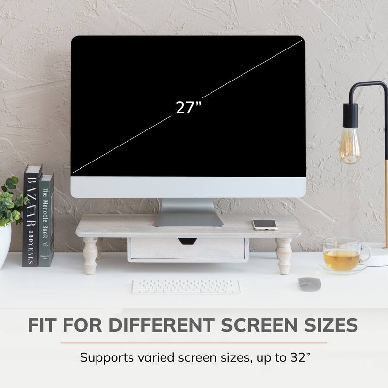 Jani Wood Monitor Stand Riser Desk - Ergonomic Design Stand, Desktop Organizer Table for Home, Office Workspace, Gaming Desk
