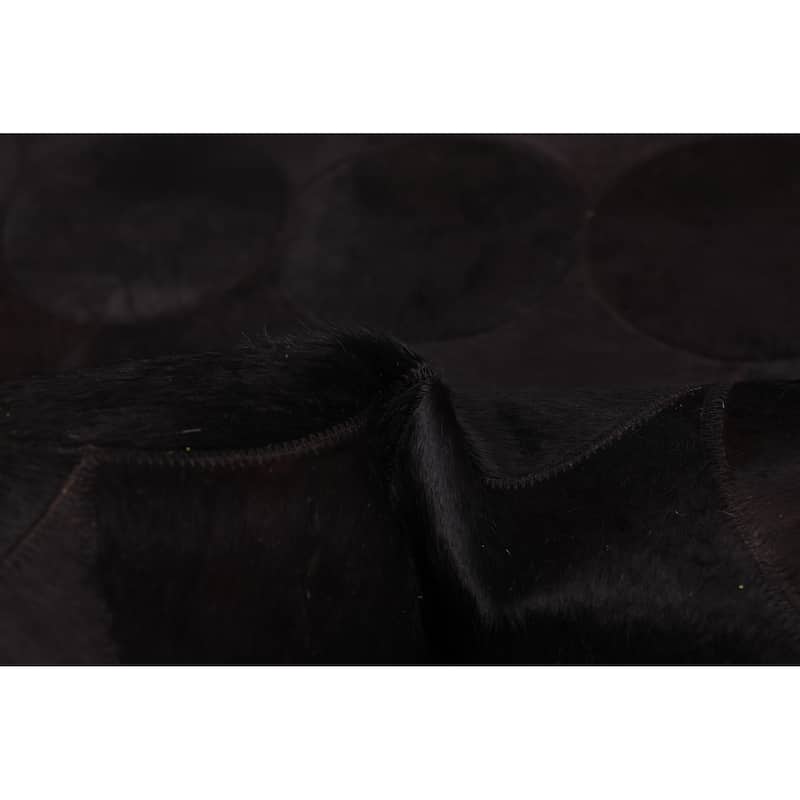 ECARPETGALLERY Handmade Cowhide Patchwork Black Leather Rug - 6'4 x 6'4