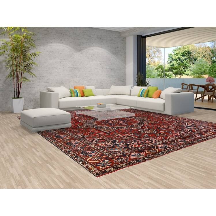 Hand Knotted Oriental 100% Wool Carpet Traditional Medallion Red Bakhtiari Area Rug - 13' 2'' X 11' 5''