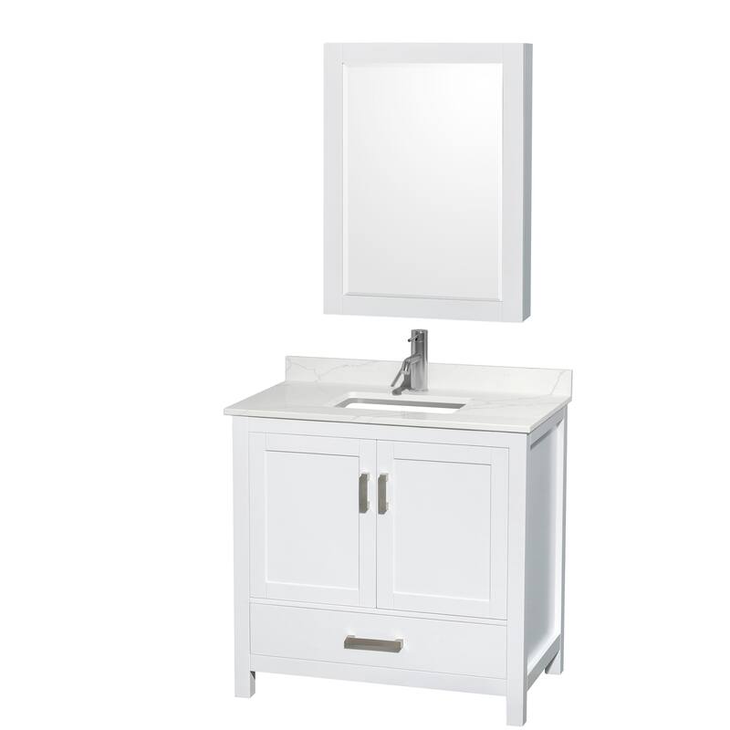 Wyndham Collection WCS141436S-QTZ-UNSMED Sheffield 36" Free Standing - White / Giotto Quartz Top / Brushed Chrome