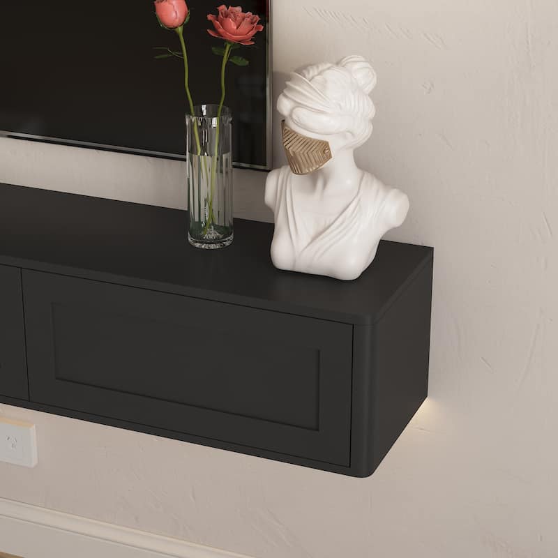 Floating TV Stand, Wall Mounted TV Shelf with Led Lights & Power Outlet,High Gloss TV Cabinet for TV Stands for Living Room