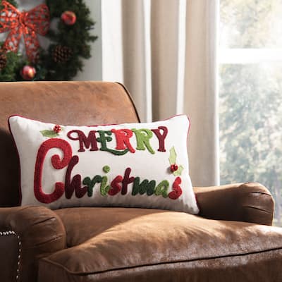 SAFAVIEH Holiday Jausma Jingles Green/Red/Beige Decorative Pillow